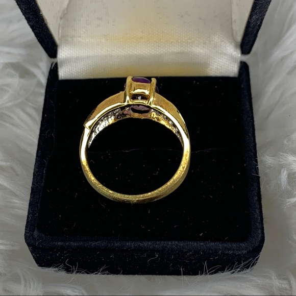 BLING : Amethyst and Rhinestone Gold Tone Ring - Picture 3 of 9